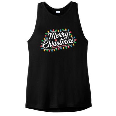 Funny Merry Christmas Lights Xmas Family Ladies PosiCharge Tri-Blend Wicking Tank