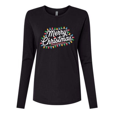 Funny Merry Christmas Lights Xmas Family Womens Cotton Relaxed Long Sleeve T-Shirt