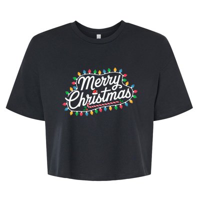 Funny Merry Christmas Lights Xmas Family Bella+Canvas Jersey Crop Tee