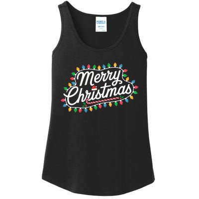 Funny Merry Christmas Lights Xmas Family Ladies Essential Tank