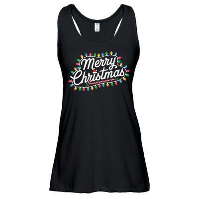 Funny Merry Christmas Lights Xmas Family Ladies Essential Flowy Tank