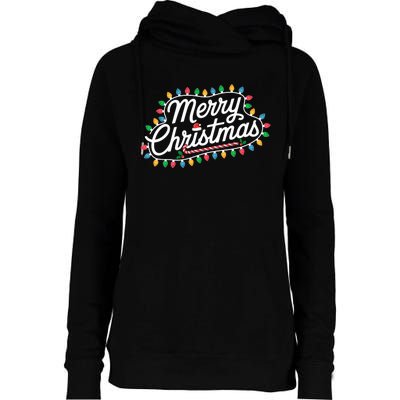 Funny Merry Christmas Lights Xmas Family Womens Funnel Neck Pullover Hood