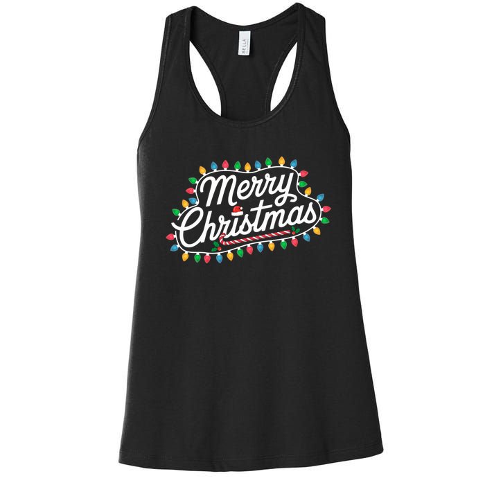 Funny Merry Christmas Lights Xmas Family Women's Racerback Tank