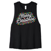 Funny Merry Christmas Lights Xmas Family Women's Racerback Cropped Tank