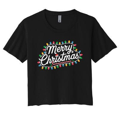 Funny Merry Christmas Lights Xmas Family Women's Crop Top Tee