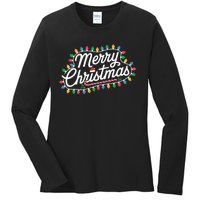 Funny Merry Christmas Lights Xmas Family Ladies Long Sleeve Shirt