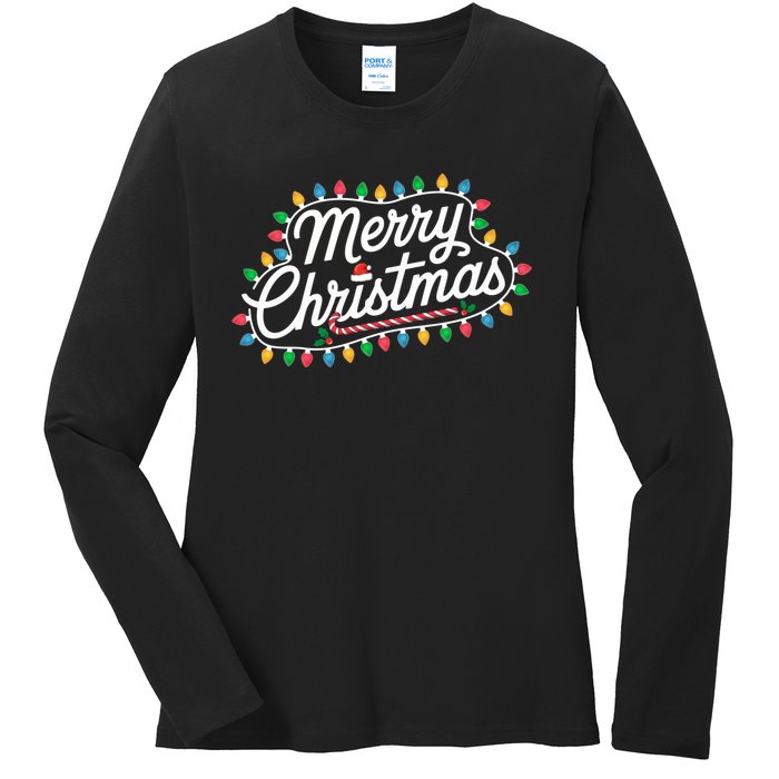 Funny Merry Christmas Lights Xmas Family Ladies Long Sleeve Shirt