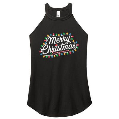 Funny Merry Christmas Lights Xmas Family Women's Perfect Tri Rocker Tank