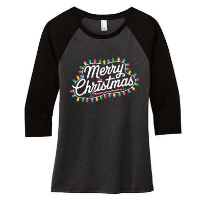 Funny Merry Christmas Lights Xmas Family Women's Tri-Blend 3/4-Sleeve Raglan Shirt