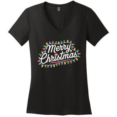 Funny Merry Christmas Lights Xmas Family Women's V-Neck T-Shirt