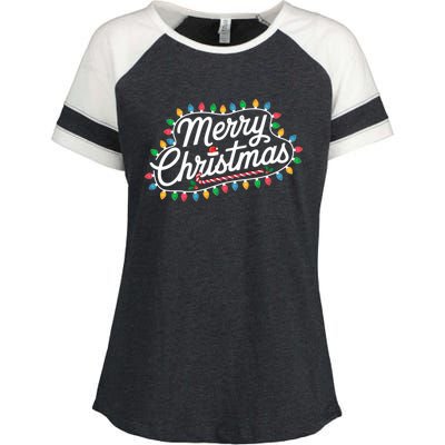 Funny Merry Christmas Lights Xmas Family Enza Ladies Jersey Colorblock Tee