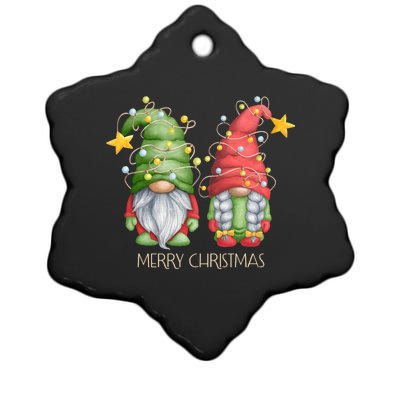 Funny Merry Christmas Gnomes Holiday Long Sleeve Ceramic Star Ornament