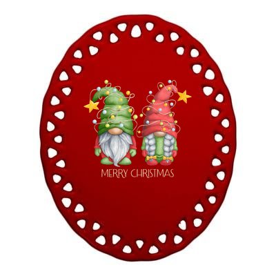 Funny Merry Christmas Gnomes Holiday Long Sleeve Ceramic Oval Ornament