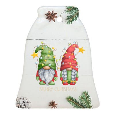 Funny Merry Christmas Gnomes Holiday Long Sleeve Ceramic Bell Ornament