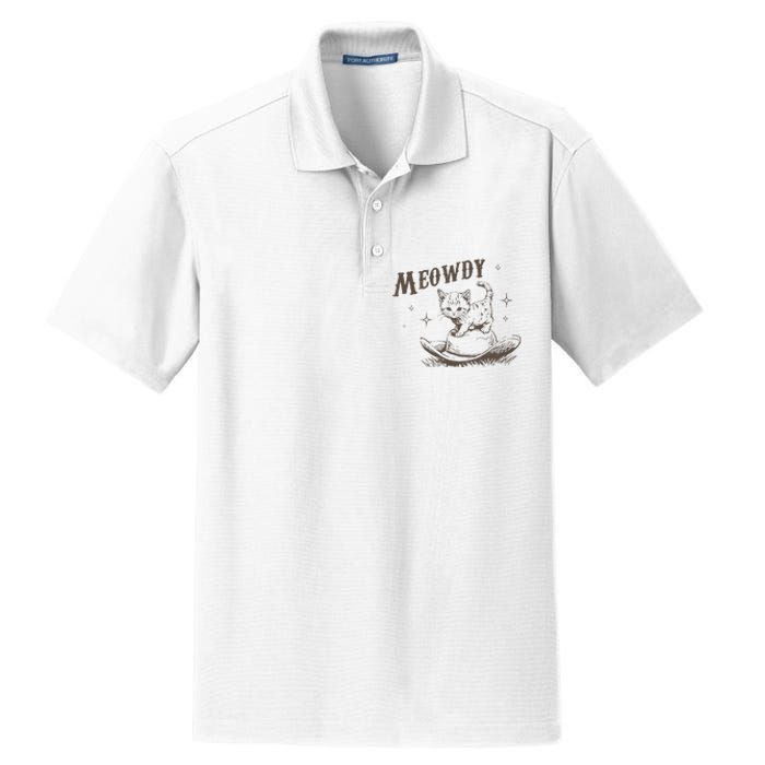 Funny Meowdy Cute Kitten Cat Country Western Vintage Dry Zone Grid Polo