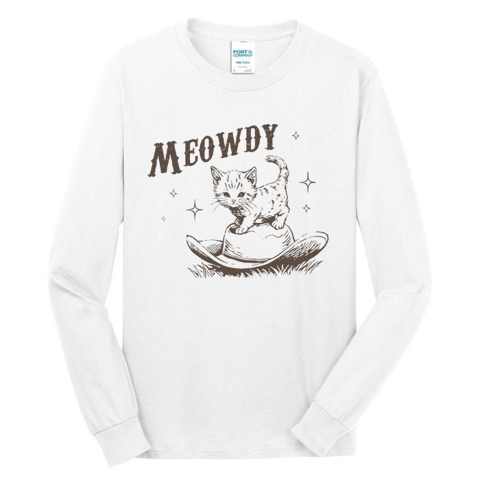 Funny Meowdy Cute Kitten Cat Country Western Vintage Tall Long Sleeve T-Shirt