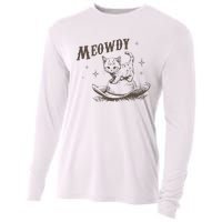 Funny Meowdy Cute Kitten Cat Country Western Vintage Cooling Performance Long Sleeve Crew