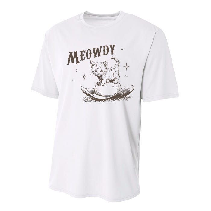 Funny Meowdy Cute Kitten Cat Country Western Vintage Performance Sprint T-Shirt