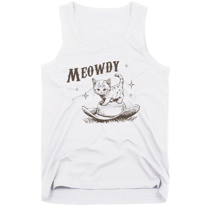 Funny Meowdy Cute Kitten Cat Country Western Vintage Tank Top