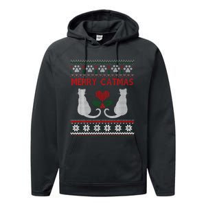 Funny Merry Catmas Ugly Christmas Sweater Performance Fleece Hoodie