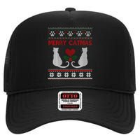 Funny Merry Catmas Ugly Christmas Sweater High Crown Mesh Back Trucker Hat