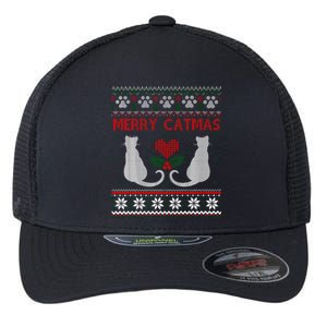 Funny Merry Catmas Ugly Christmas Sweater Flexfit Unipanel Trucker Cap