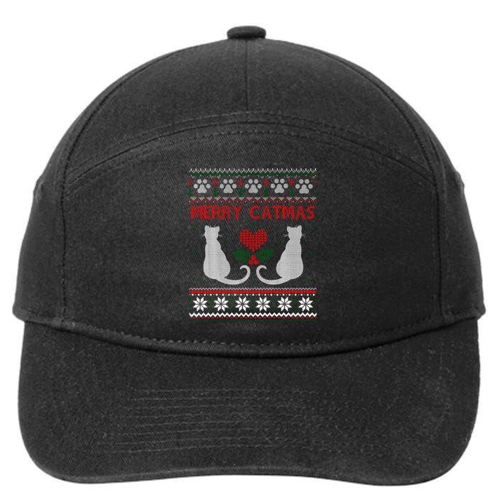 Funny Merry Catmas Ugly Christmas Sweater 7-Panel Snapback Hat