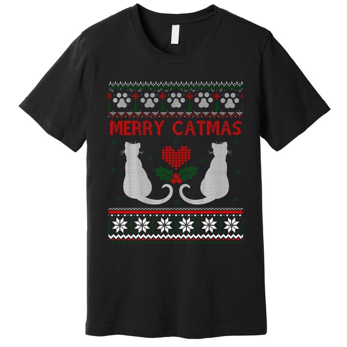 Funny Merry Catmas Ugly Christmas Sweater Premium T-Shirt