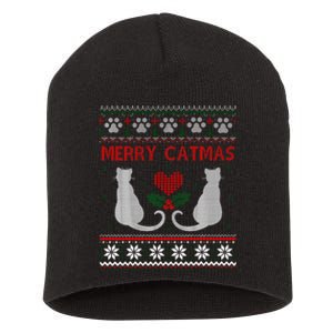 Funny Merry Catmas Ugly Christmas Sweater Short Acrylic Beanie