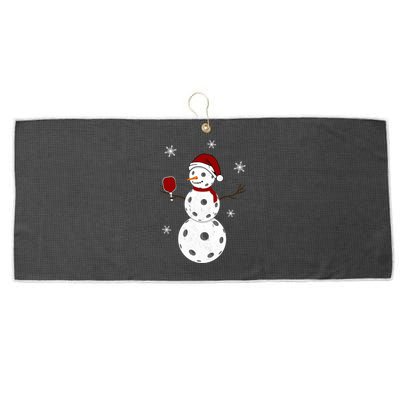 Funny Merry Christmas Snowman Playing Pickleball Long Sleeve Large Microfiber Waffle Golf Towel