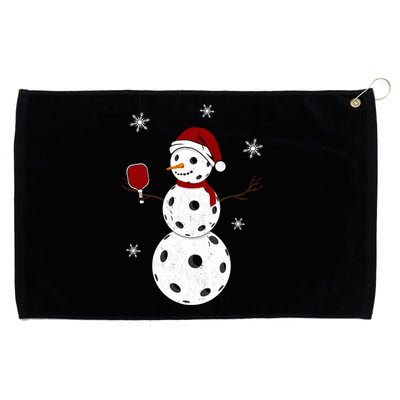 Funny Merry Christmas Snowman Playing Pickleball Long Sleeve Grommeted Golf Towel