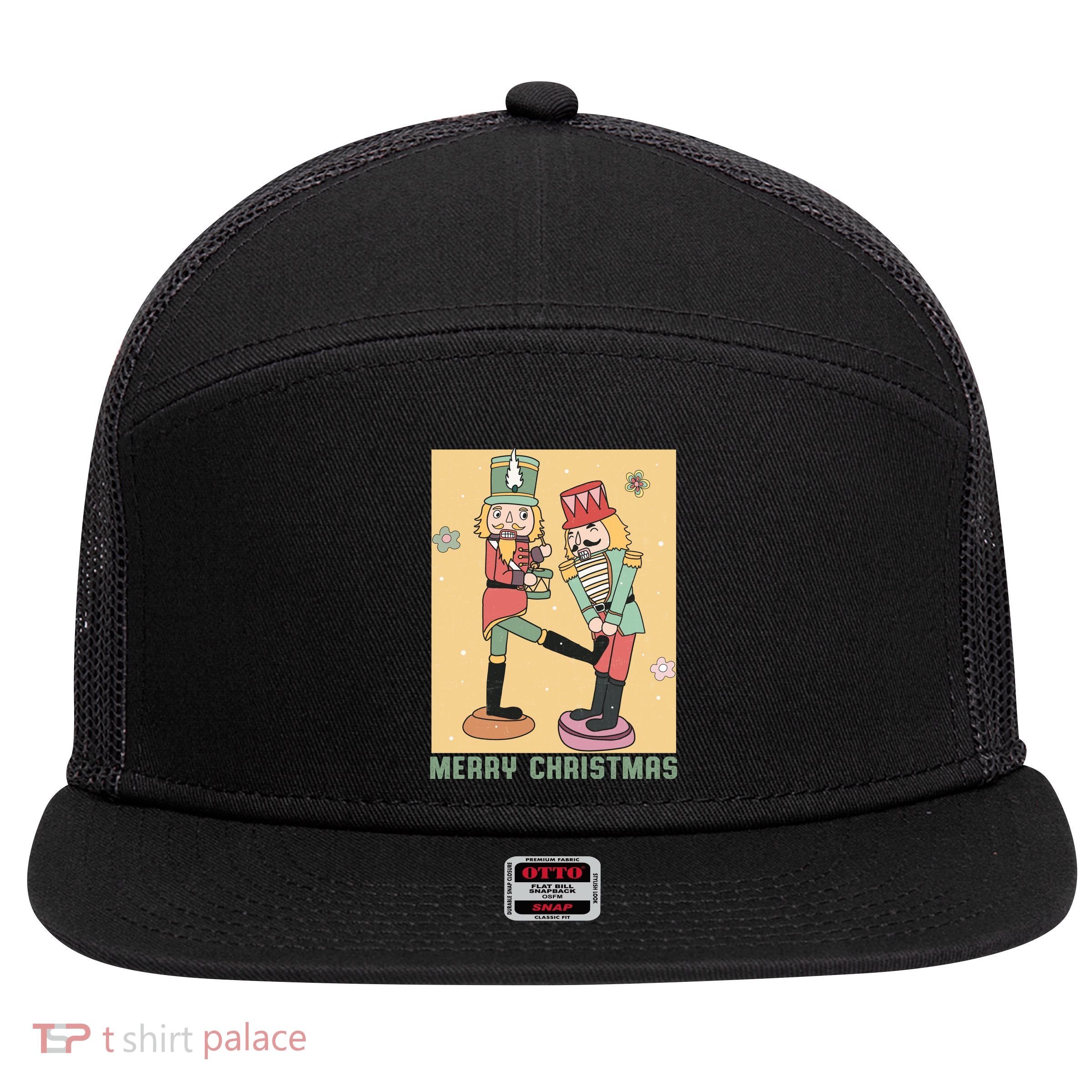 Funny Merry Christmas Nut Cracker Getting Nut Cracked 7 Panel Mesh Trucker Snapback Hat