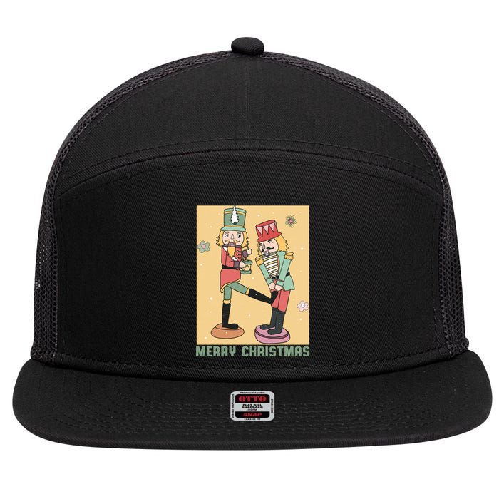 Funny Merry Christmas Nut Cracker Getting Nut Cracked 7 Panel Mesh Trucker Snapback Hat