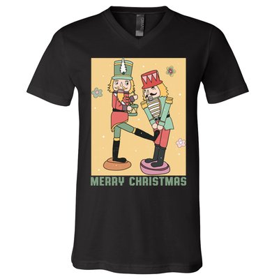 Funny Merry Christmas Nut Cracker Getting Nut Cracked V-Neck T-Shirt