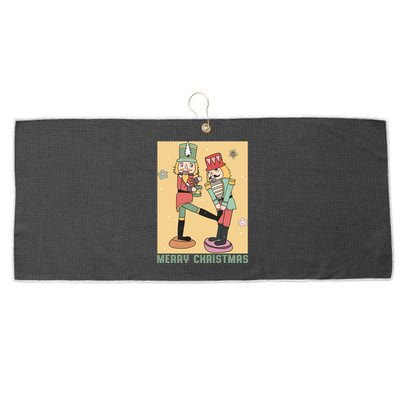 Funny Merry Christmas Nut Cracker Getting Nut Cracked Large Microfiber Waffle Golf Towel
