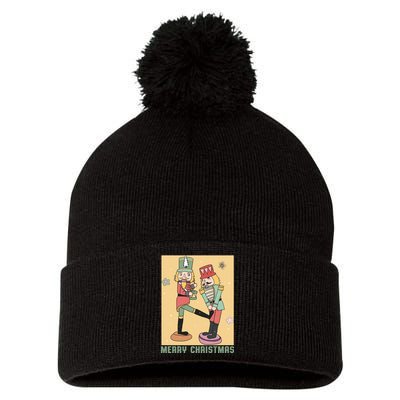 Funny Merry Christmas Nut Cracker Getting Nut Cracked Pom Pom 12in Knit Beanie
