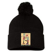 Funny Merry Christmas Nut Cracker Getting Nut Cracked Pom Pom 12in Knit Beanie