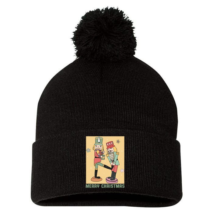 Funny Merry Christmas Nut Cracker Getting Nut Cracked Pom Pom 12in Knit Beanie