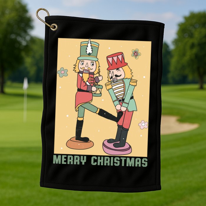 Funny Merry Christmas Nut Cracker Getting Nut Cracked Golf Towel