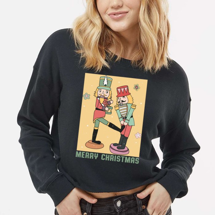 Funny Merry Christmas Nut Cracker Getting Nut Cracked Cropped Pullover Crew