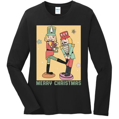 Funny Merry Christmas Nut Cracker Getting Nut Cracked Ladies Long Sleeve Shirt