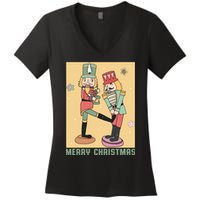 Funny Merry Christmas Nut Cracker Getting Nut Cracked Women's V-Neck T-Shirt