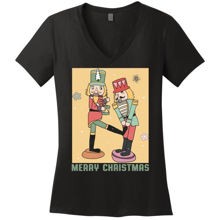 Funny Merry Christmas Nut Cracker Getting Nut Cracked Women's V-Neck T-Shirt