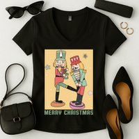 Funny Merry Christmas Nut Cracker Getting Nut Cracked Women's V-Neck T-Shirt