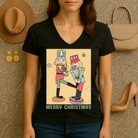 Funny Merry Christmas Nut Cracker Getting Nut Cracked Women's V-Neck T-Shirt