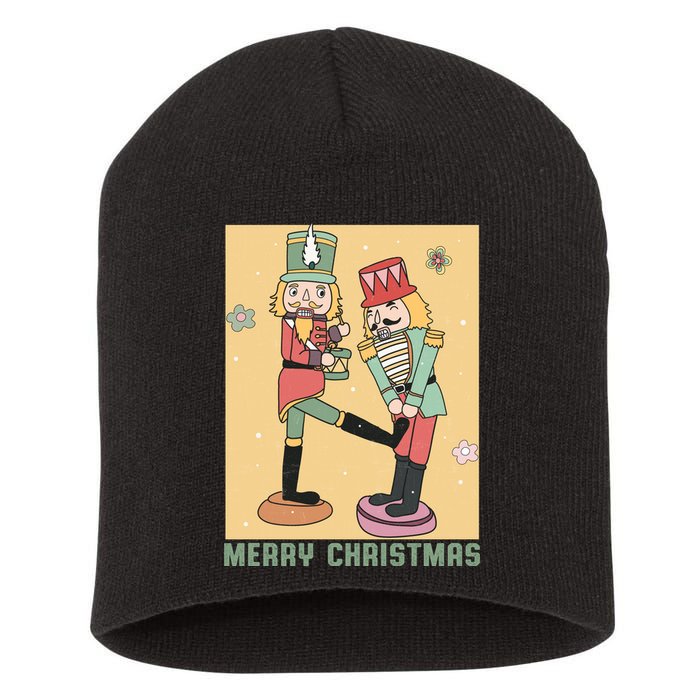 Funny Merry Christmas Nut Cracker Getting Nut Cracked Short Acrylic Beanie