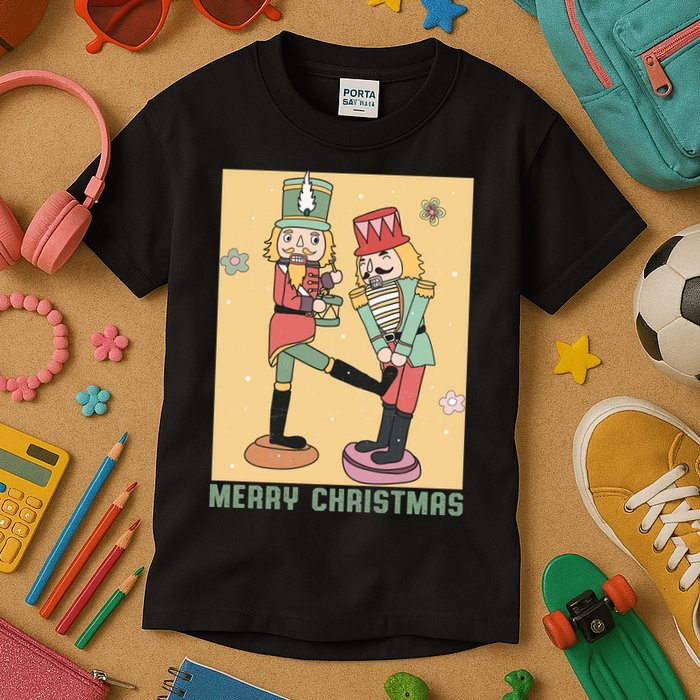 Funny Merry Christmas Nut Cracker Getting Nut Cracked Kids T-Shirt