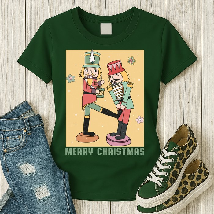 Funny Merry Christmas Nut Cracker Getting Nut Cracked Womens T-Shirt