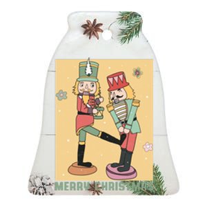 Funny Merry Christmas Nut Cracker Getting Nut Cracked Ceramic Bell Ornament