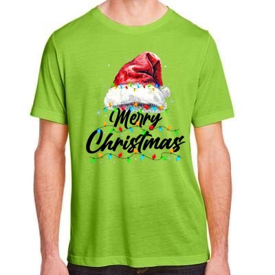 Festive Merry Christmas Santa Hat Christmas Lights Adult ChromaSoft Performance T-Shirt